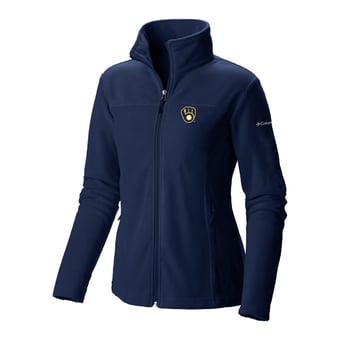Women's Columbia Navy Milwaukee Brewers Give & Go II Fleece Full-Zip Jacket