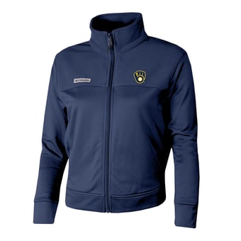 Women's Columbia Navy Milwaukee Brewers Omni-Wick Cropped River Fleece Full-Zip Jacket