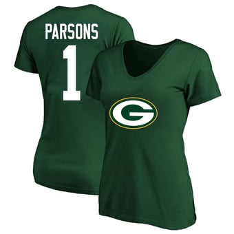 Women's Fanatics Micah Parsons Green Green Bay Packers Plus Size Name & Number V-Neck T-Shirt