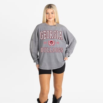 Women's Gameday Couture Gray Georgia Bulldogs Oversized Final Score Snow Wash Long Sleeve T-Shirt