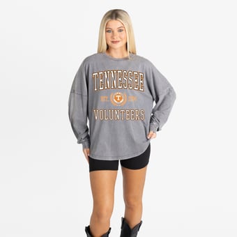 Women's Gameday Couture Gray Tennessee Volunteers Oversized Final Score Snow Wash Long Sleeve T-Shirt