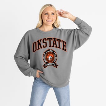 Women's Gameday Couture Gray Oklahoma State Cowboys Oversized Training Day Corded Sweatshirt