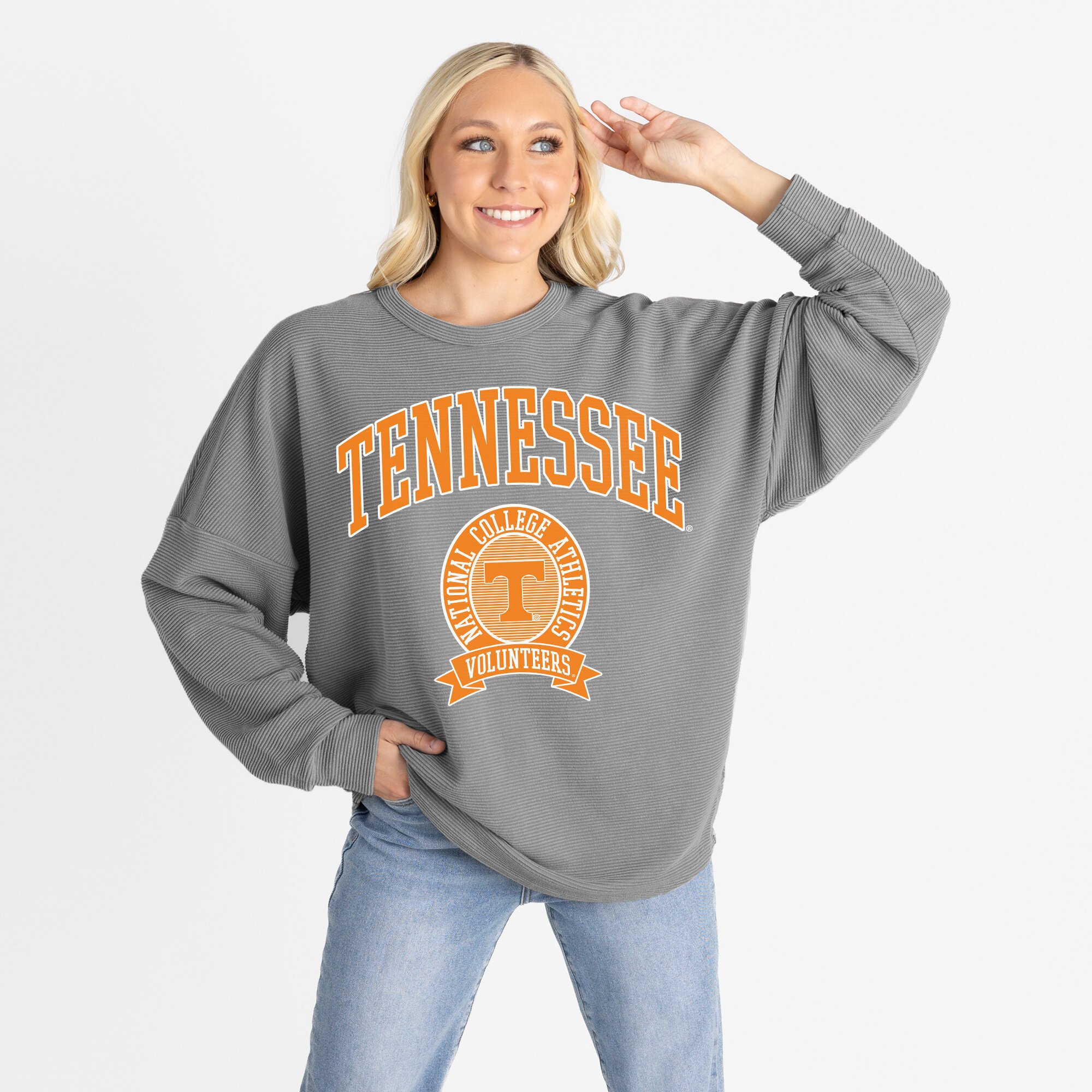 Women's Gameday Couture Gray Tennessee Volunteers Oversized Training Day Corded Sweatshirt