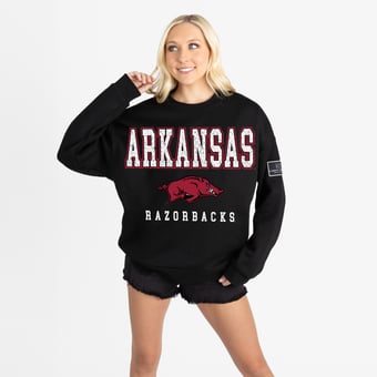 Women's Gameday Couture Black Arkansas Razorbacks Oversized Level Up Black Label Premium Sweatshirt