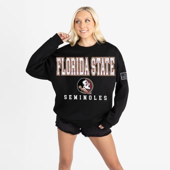Women's Gameday Couture Black Florida State Seminoles Oversized Level Up Black Label Premium Sweatshirt