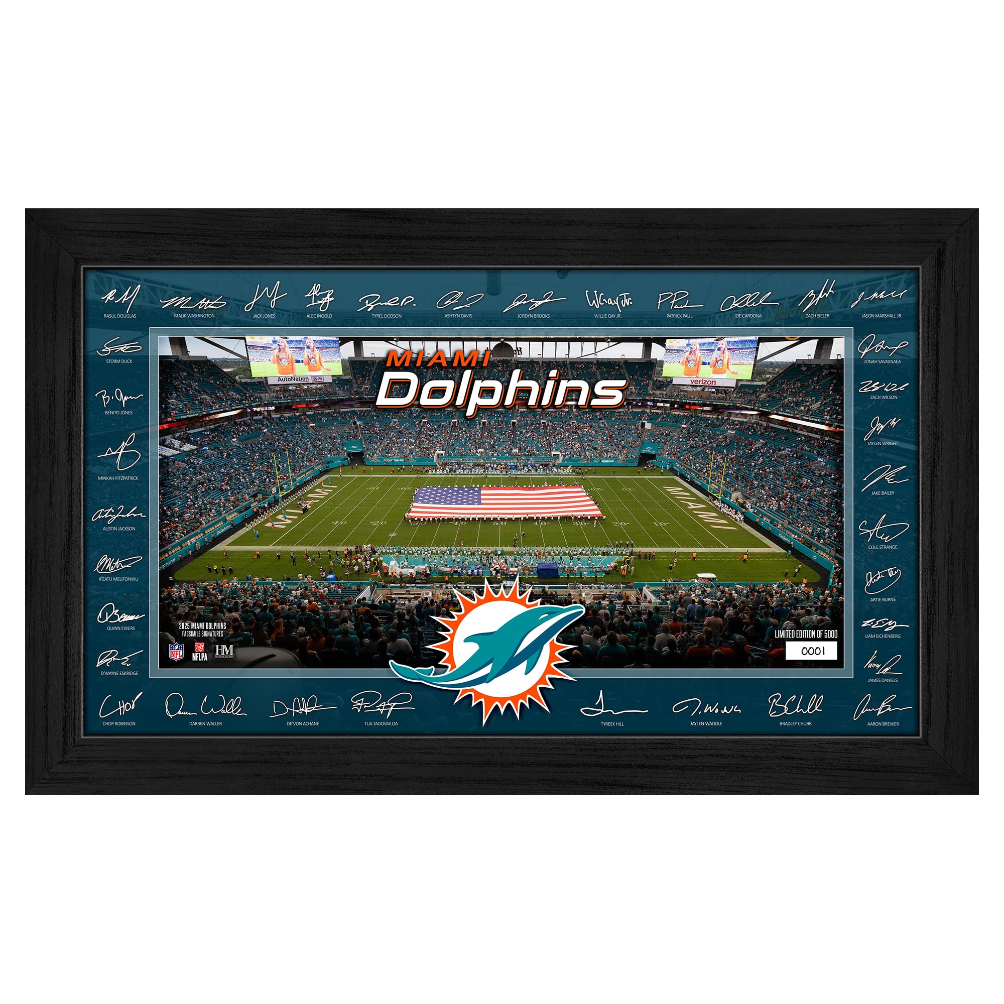 Highland Mint Miami Dolphins 12″ x 20″ 2025 Signature Gridiron Panoramic Framed Photo Highland Mint Miami Dolphins 12″ x 20″ 2025 Signature Gridiron Panoramic Framed Photo