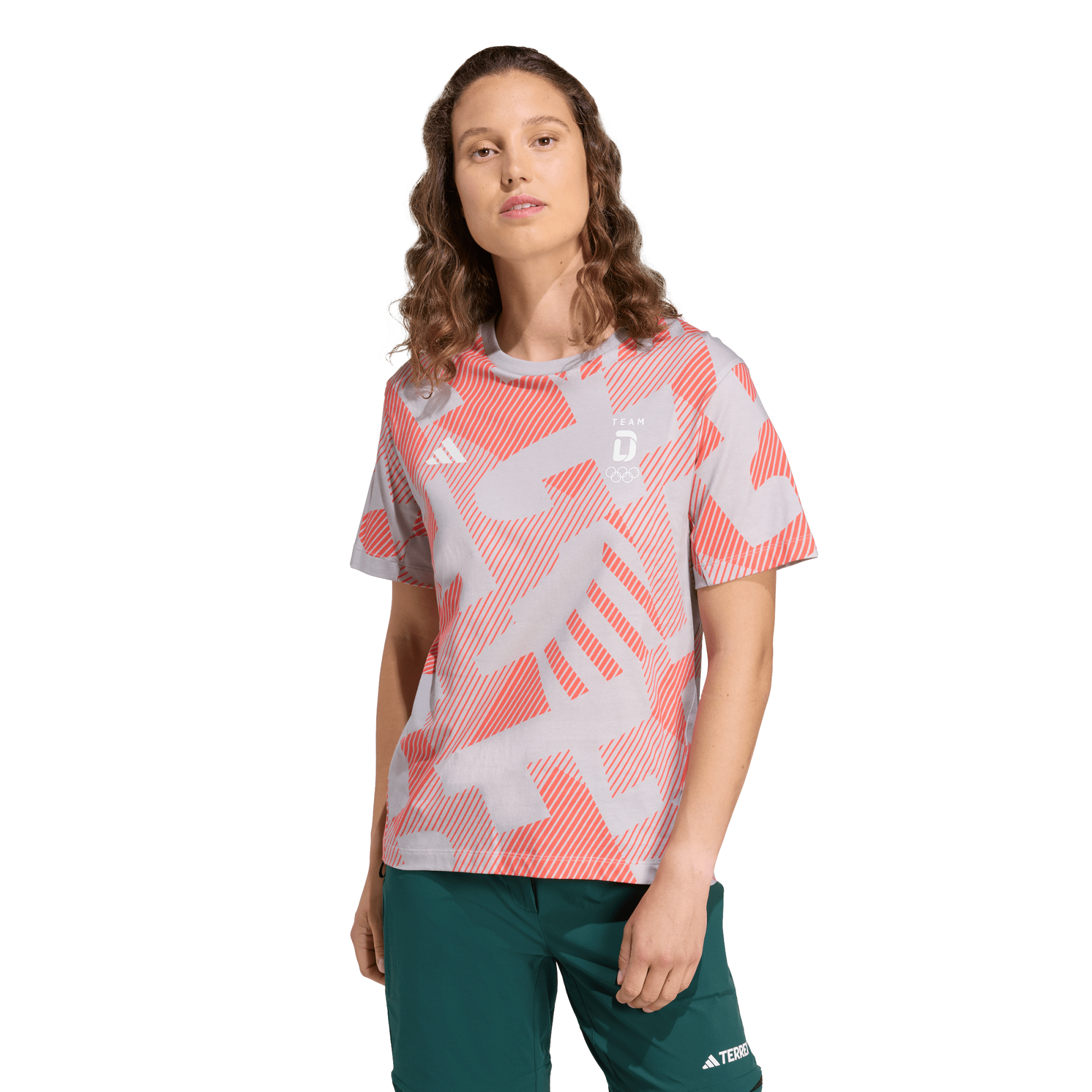 Team D adidas All Over Printed T-Shirt - Womens - Grey/Red