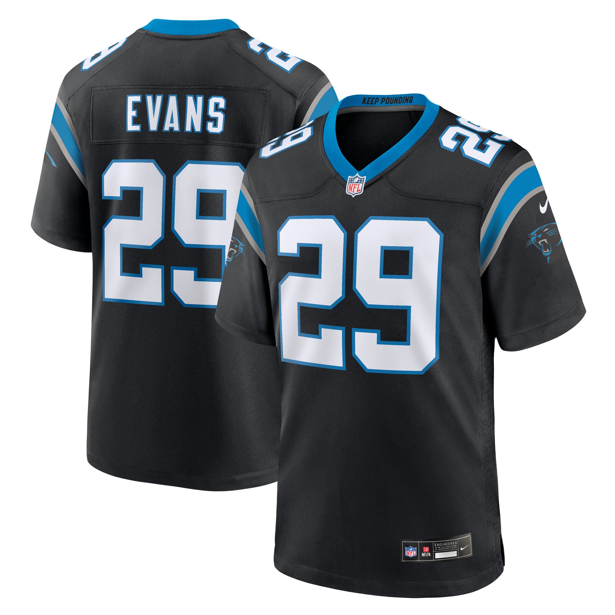 Men's Nike Akayleb Evans Black Carolina Panthers Team Game Jersey