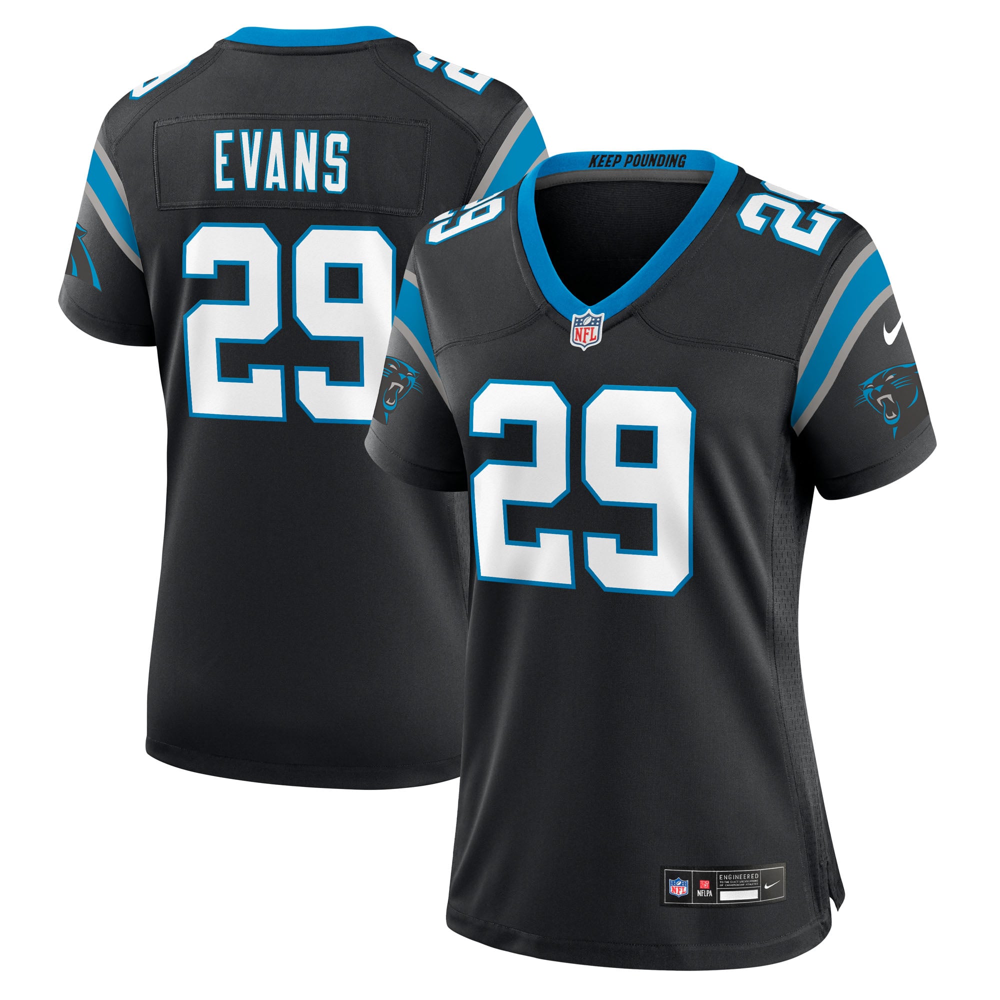Women's Nike Akayleb Evans Black Carolina Panthers Team Game Jersey