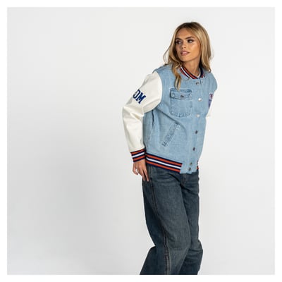 Women's The Wild Collective  Edmonton Oilers Denim Full-Snap Varsity Jacket