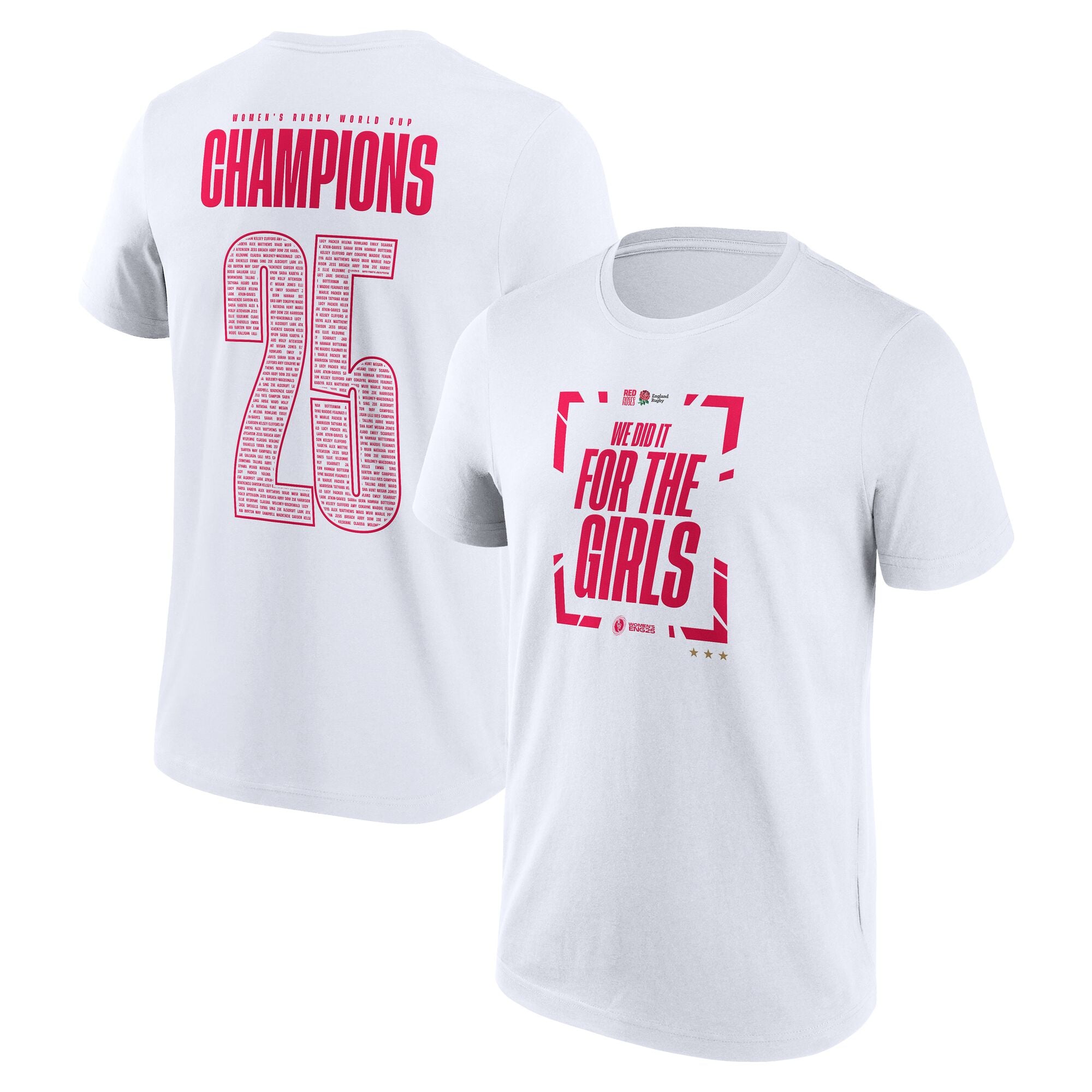 T-shirt Red Roses Womens Rugby World Cup Champions 2025 - Bianca