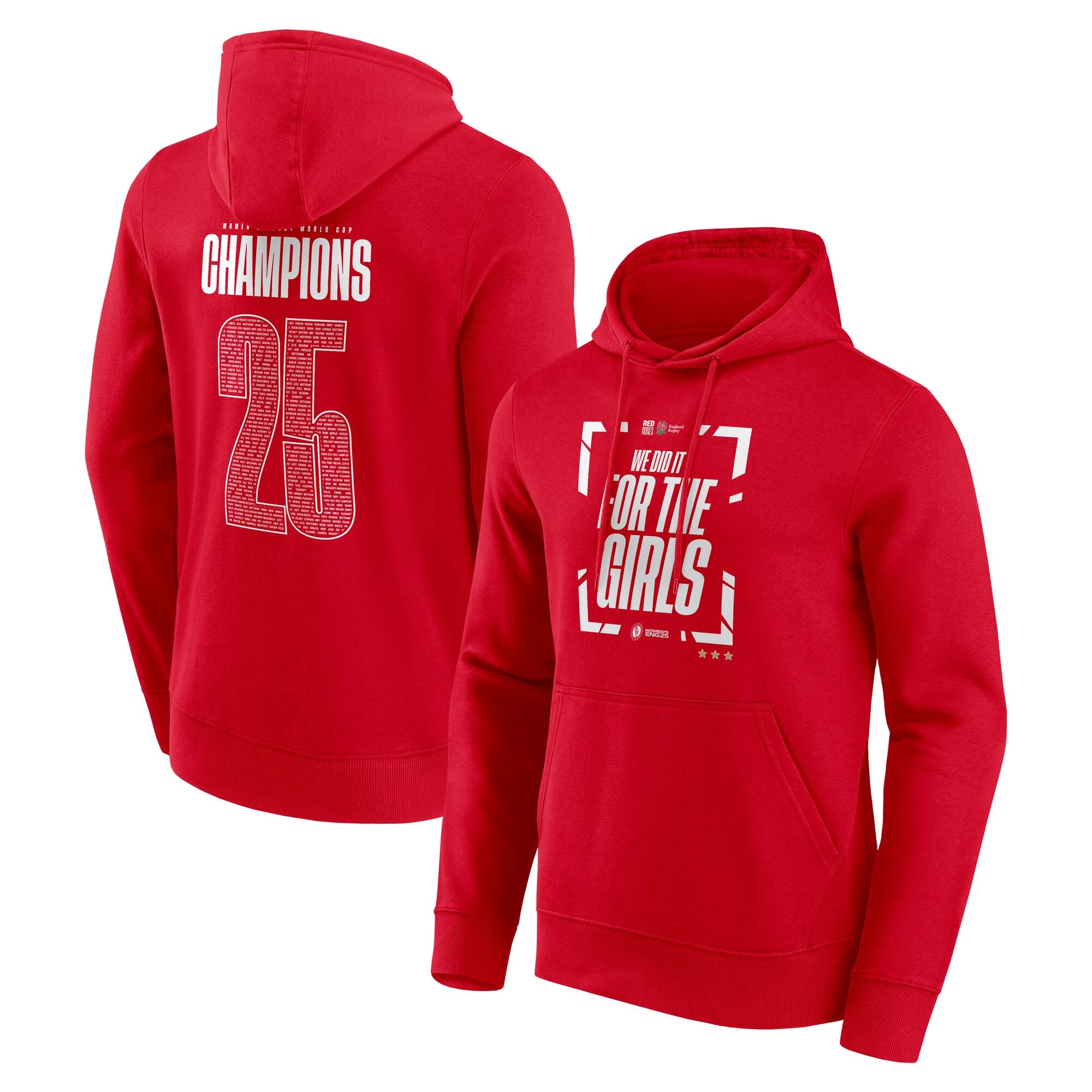 Felpa con cappuccio Red Roses Womens Rugby World Cup Champions 2025 - Rossa