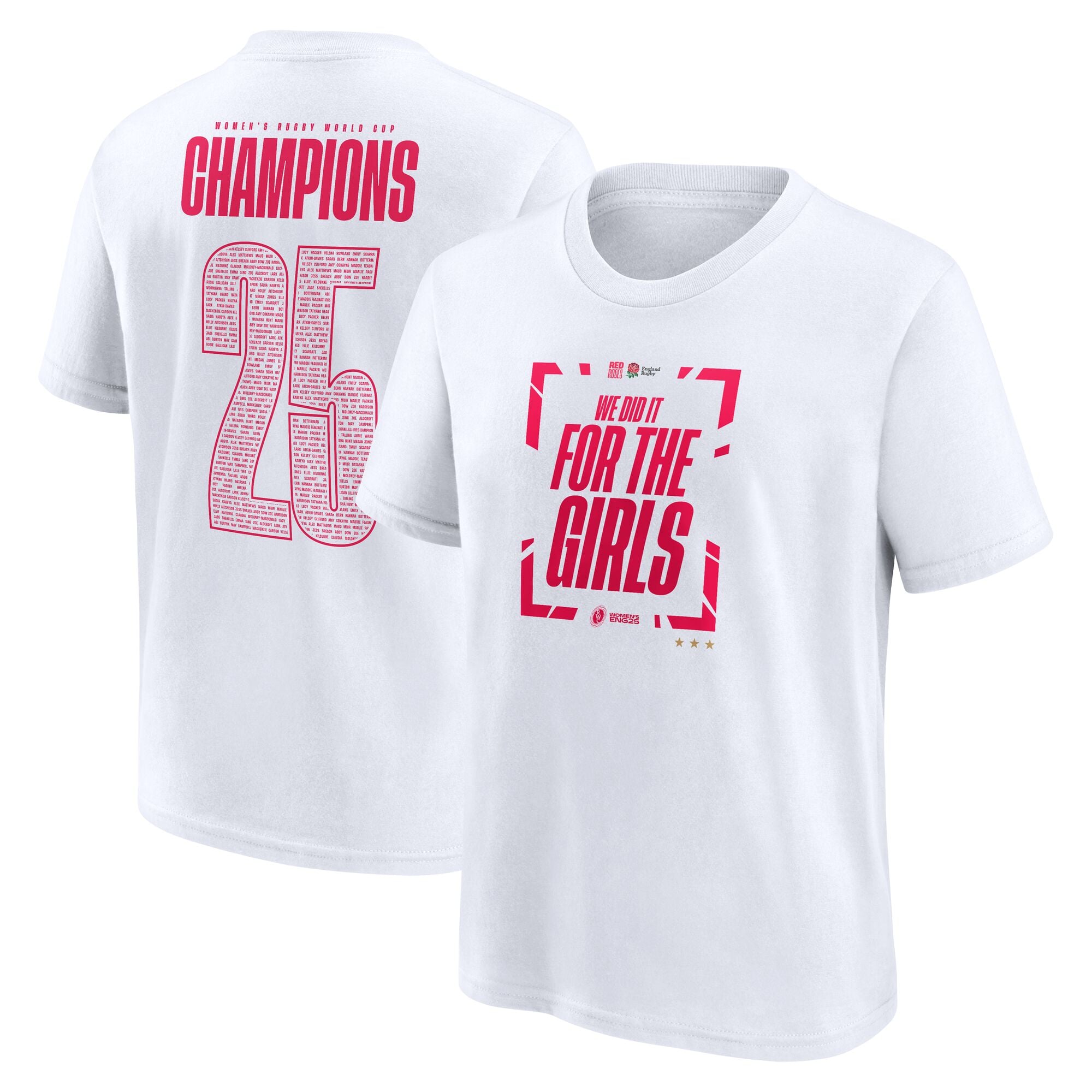 Red Roses Womens Rugby World Cup 2025 Champions T-Shirt - White - Juniors