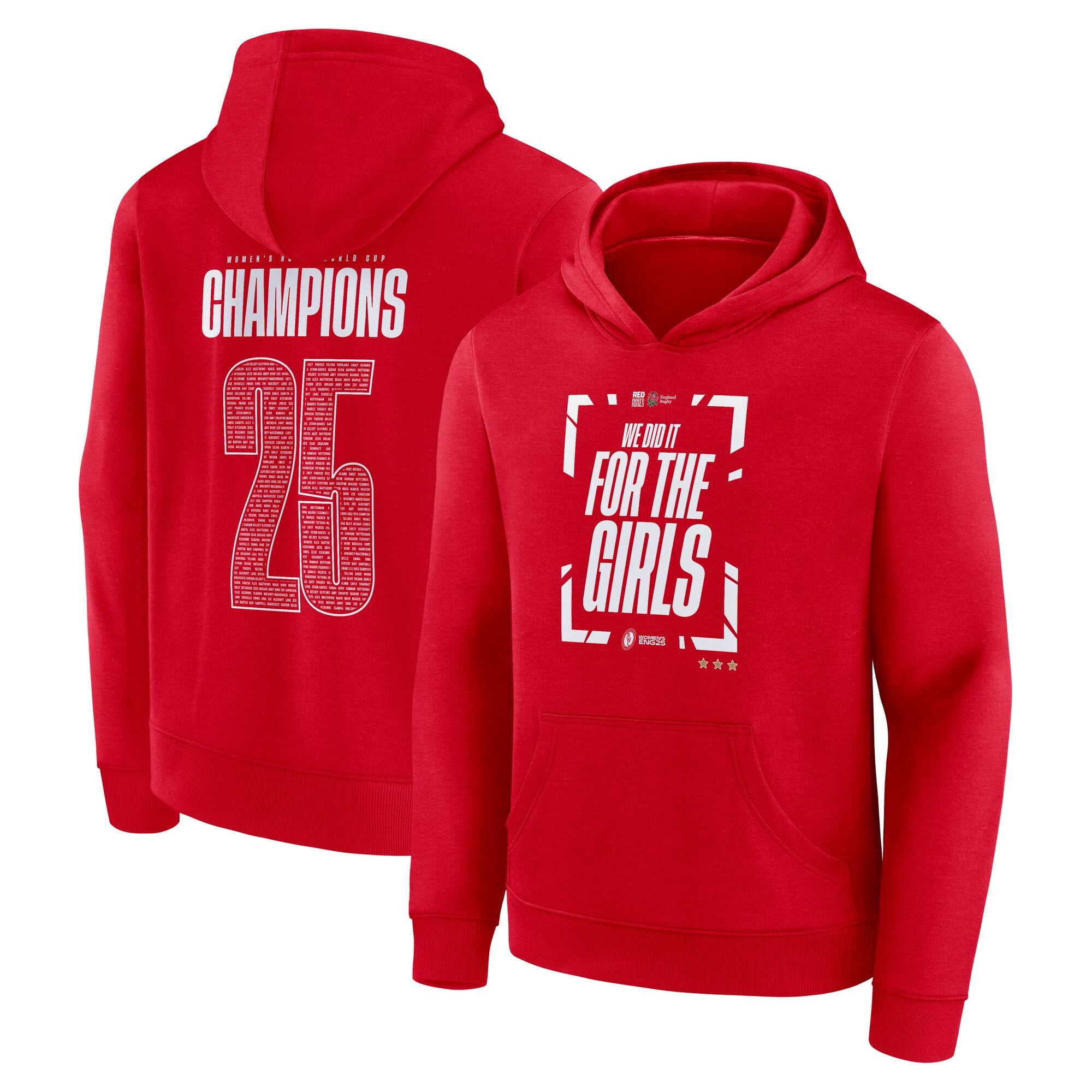 Felpa con cappuccio Red Roses Womens Rugby World Cup Champions 2025 - Rossa - Junior