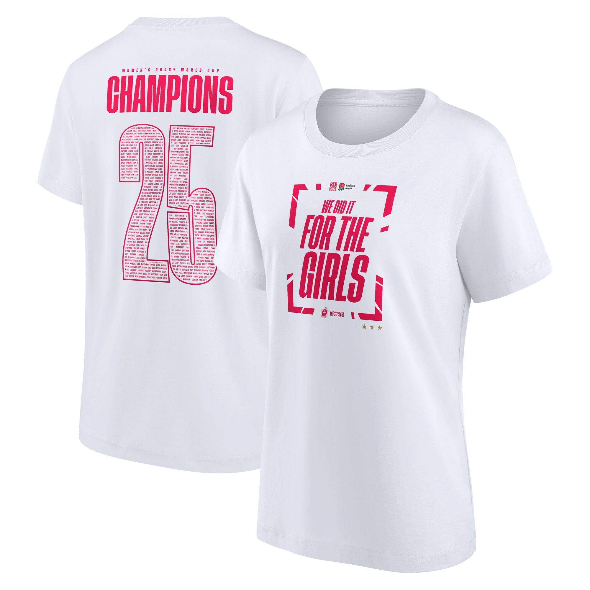 Red Roses Womens Rugby World Cup Champions 2025 T-Shirt - White - Womens