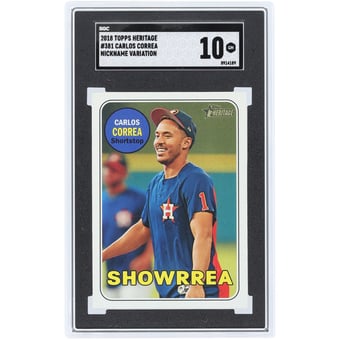 Carlos Correa Houston Astros 2018 Topps Heritage Nickname Variation #381 SGC Authenticated 10 Card