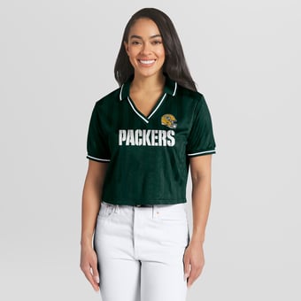 Women's WEAR by Erin Andrews  Green Green Bay Packers Cropped Jersey Polo