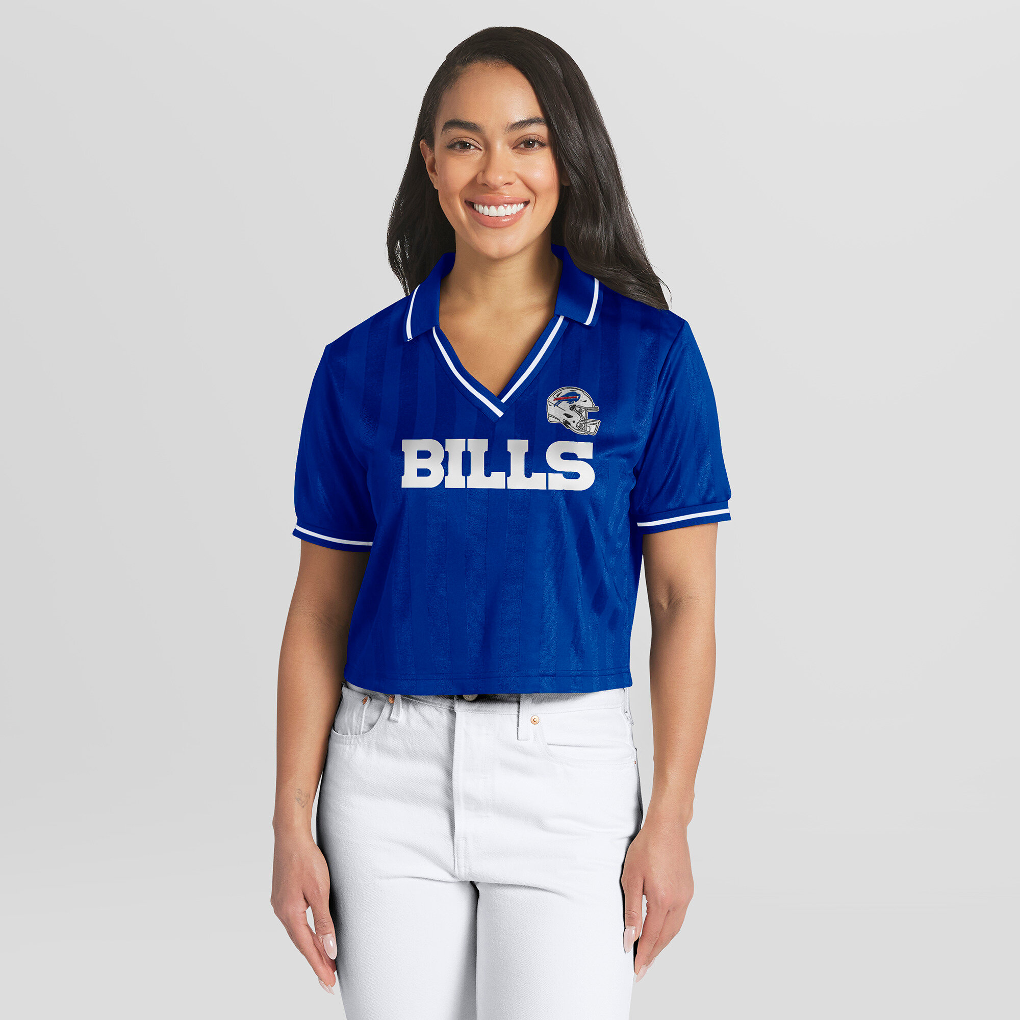 Women’s WEAR by Erin Andrews Royal Buffalo Bills Cropped Jersey Polo