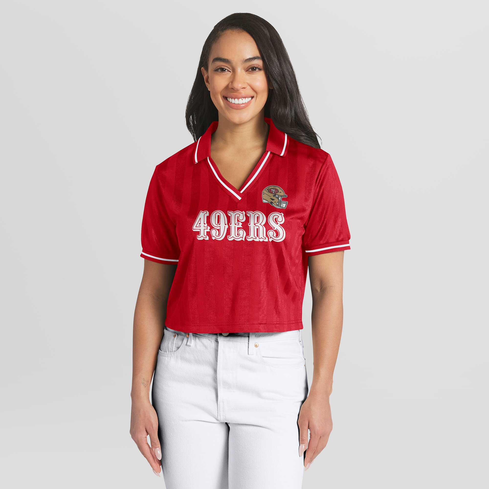 Women's WEAR by Erin Andrews  Scarlet San Francisco 49ers Cropped Jersey Polo