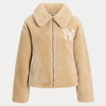 Women's Polo Ralph Lauren Tan Yankees Merino Shearling Woven Full-Zip Jacket