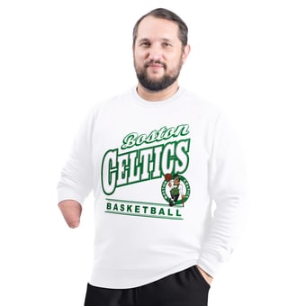Men's G-III Sports by Carl Banks White Boston Celtics Adaptive Headliner Fleece Crewneck Sweatshirt
