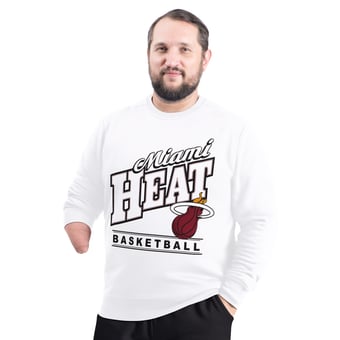 Men's G-III Sports by Carl Banks White Miami Heat Adaptive Headliner Fleece Crewneck Sweatshirt