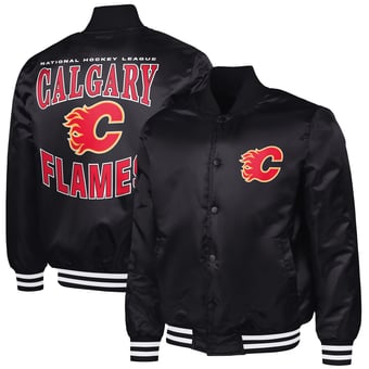 Men's G-III Sports by Carl Banks Black Calgary Flames Adaptive Bold Logo Satin Full-Snap Varsity Jacket