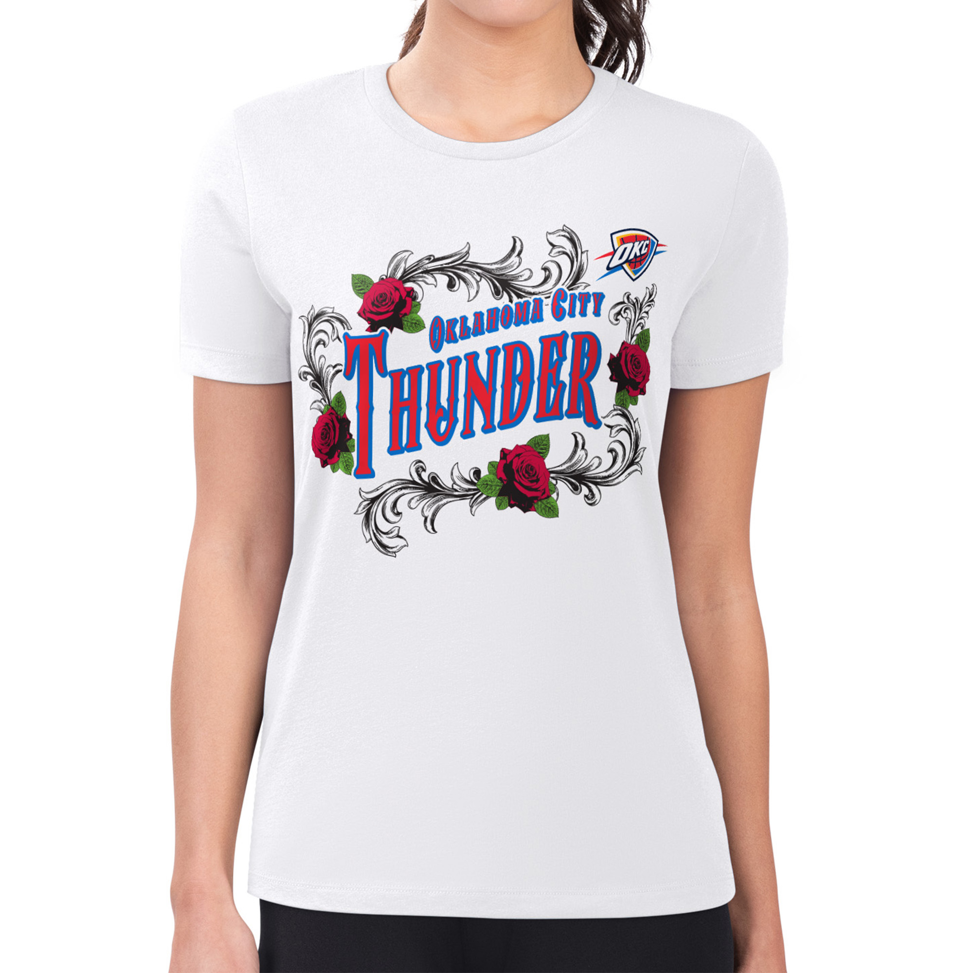 Women’s G-III 4Her by Carl Banks White Oklahoma City Thunder Super-Slim Fit Lightweight Roses Crew Neck T-Shirt Women’s G-III 4Her by Carl Banks White Oklahoma City Thunder Super-Slim Fit Lightweight Roses Crew Neck T-Shirt