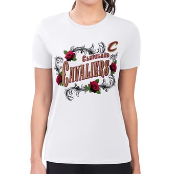 Women's G-III 4Her by Carl Banks White Cleveland Cavaliers Super-Slim Fit Lightweight Roses Crew Neck T-Shirt