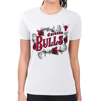 Women's G-III 4Her by Carl Banks White Chicago Bulls Super-Slim Fit Lightweight Roses Crew Neck T-Shirt