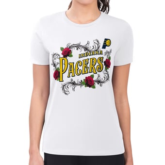 Women's G-III 4Her by Carl Banks White Indiana Pacers Super-Slim Fit Lightweight Roses Crew Neck T-Shirt