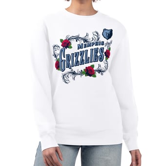Women's G-III 4Her by Carl Banks White Memphis Grizzlies Roses Fleece Tri-Blend Sweatshirt