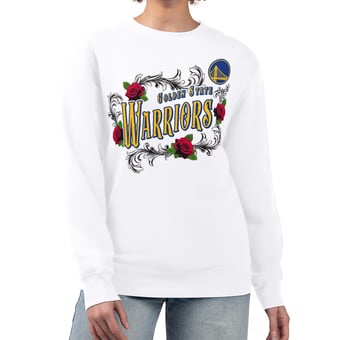 Women's G-III 4Her by Carl Banks White Golden State Warriors Roses Fleece Tri-Blend Sweatshirt