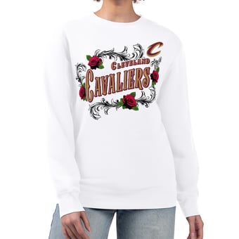 Women's G-III 4Her by Carl Banks White Cleveland Cavaliers Roses Fleece Tri-Blend Sweatshirt