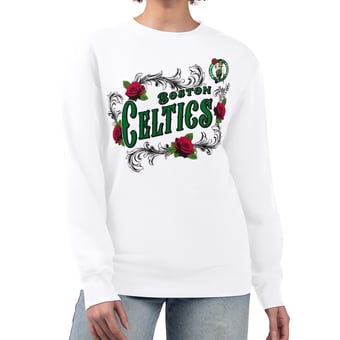 Women's G-III 4Her by Carl Banks White Boston Celtics Roses Fleece Tri-Blend Sweatshirt
