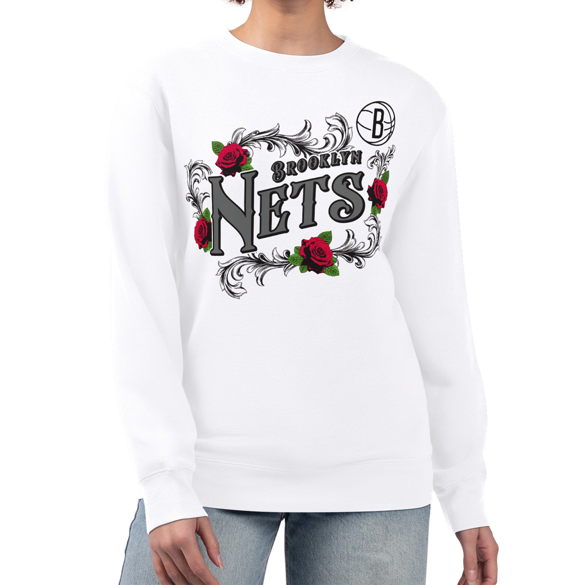 Women’s G-III 4Her by Carl Banks White Brooklyn Nets Roses Fleece Tri-Blend Sweatshirt Women’s G-III 4Her by Carl Banks White Brooklyn Nets Roses Fleece Tri-Blend Sweatshirt