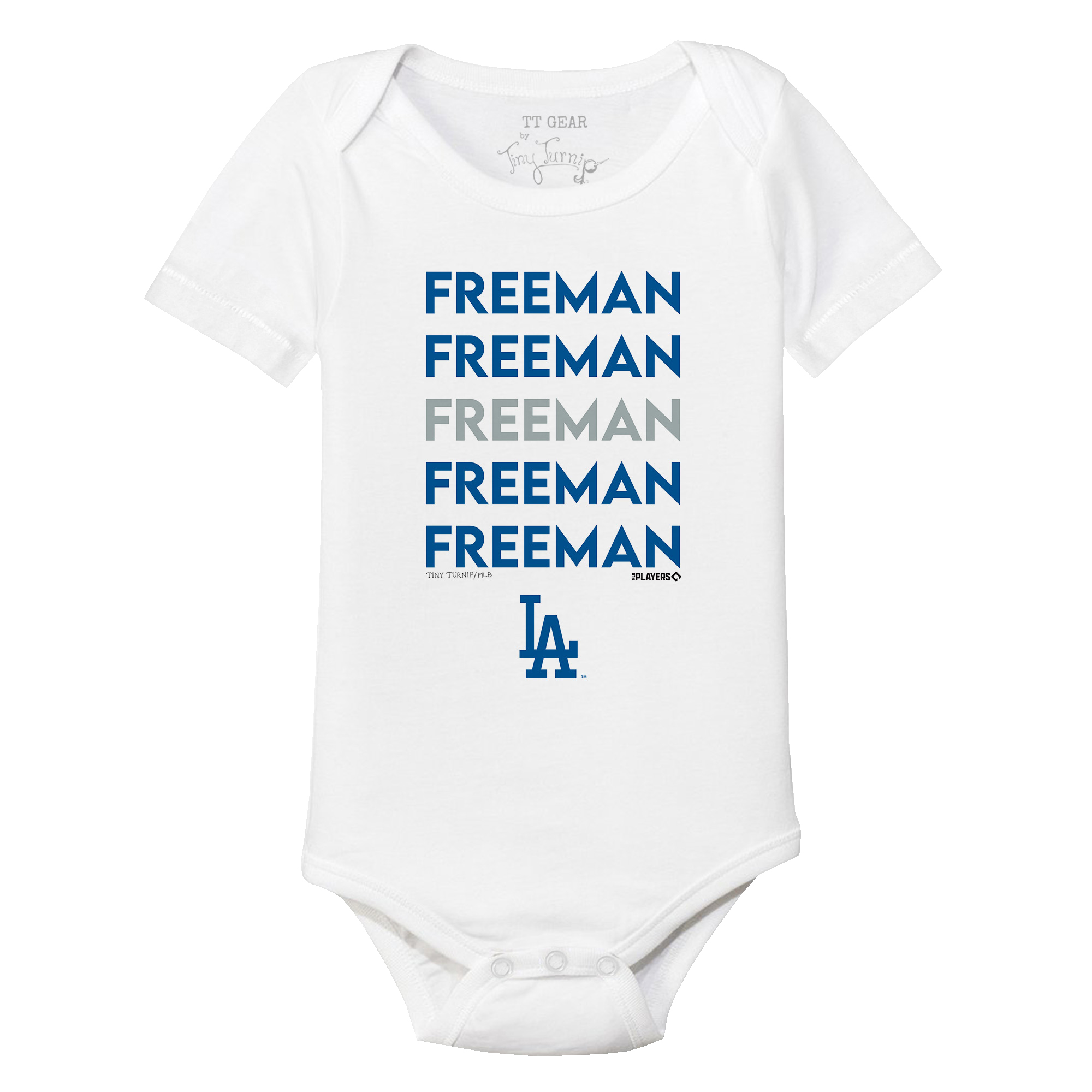 Infant Tiny Turnip Freddie Freeman White Los Angeles Dodgers Stacked Graphic Bodysuit