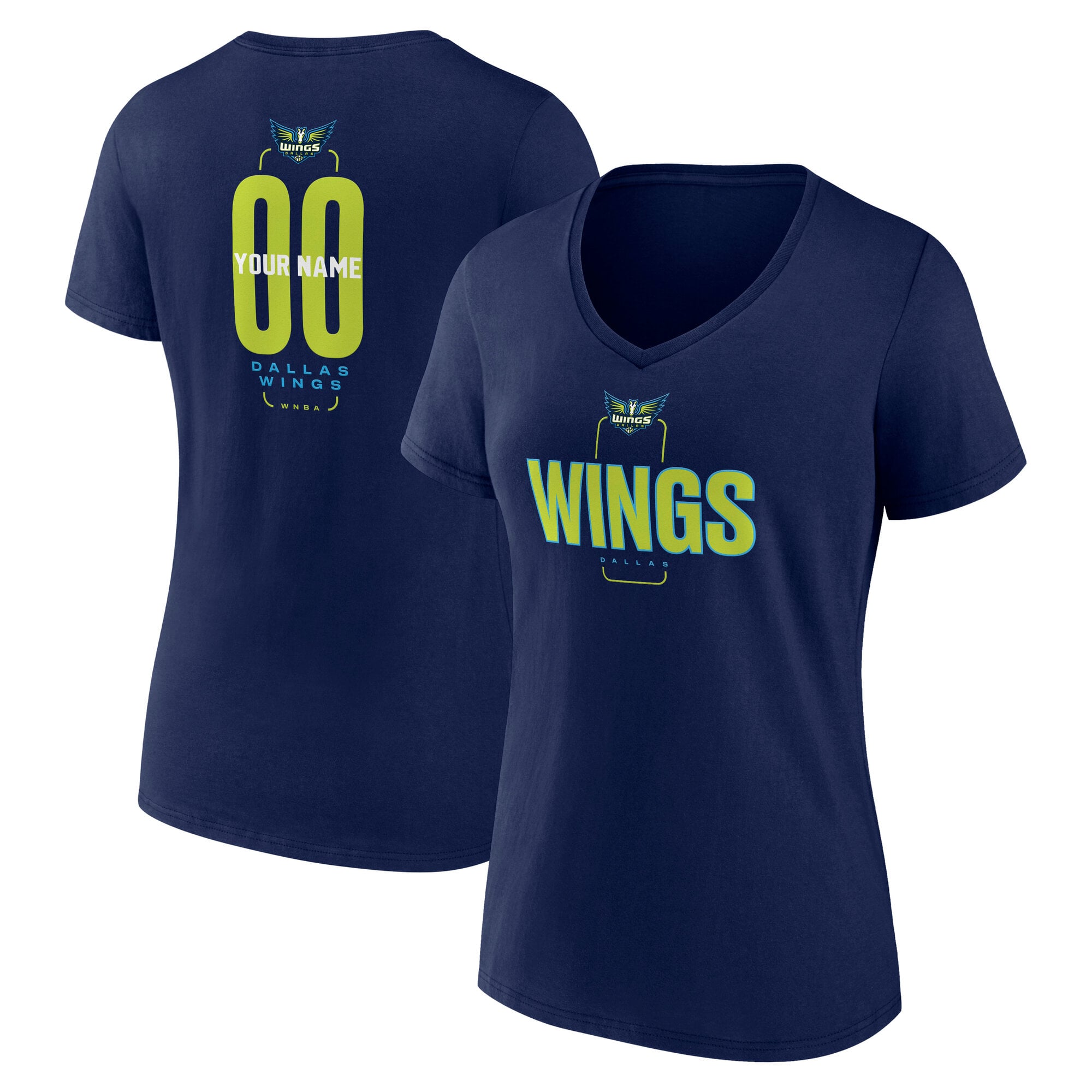 Women's Navy Dallas Wings Center Court Name & Number Custom V-Neck T-Shirt