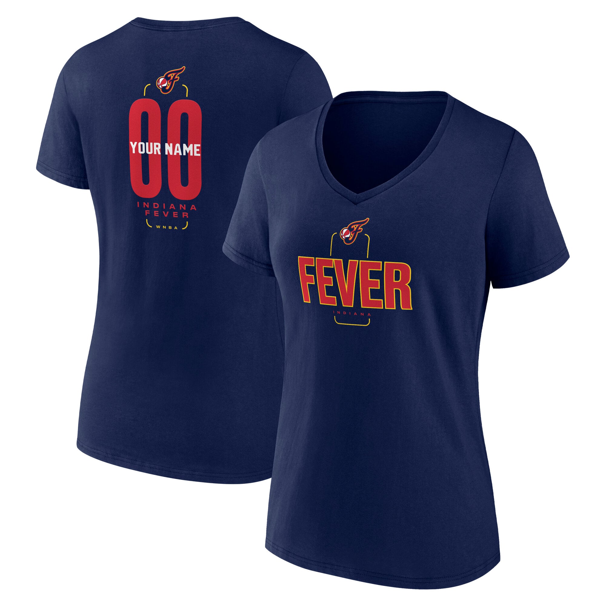 Women's Navy Indiana Fever Center Court Name & Number Custom V-Neck T-Shirt