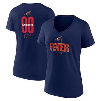 Women's Navy Indiana Fever Center Court Name & Number Custom V-Neck T-Shirt