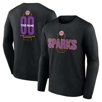 Men's Black Los Angeles Sparks Center Court Name & Number Custom Long Sleeve T-Shirt