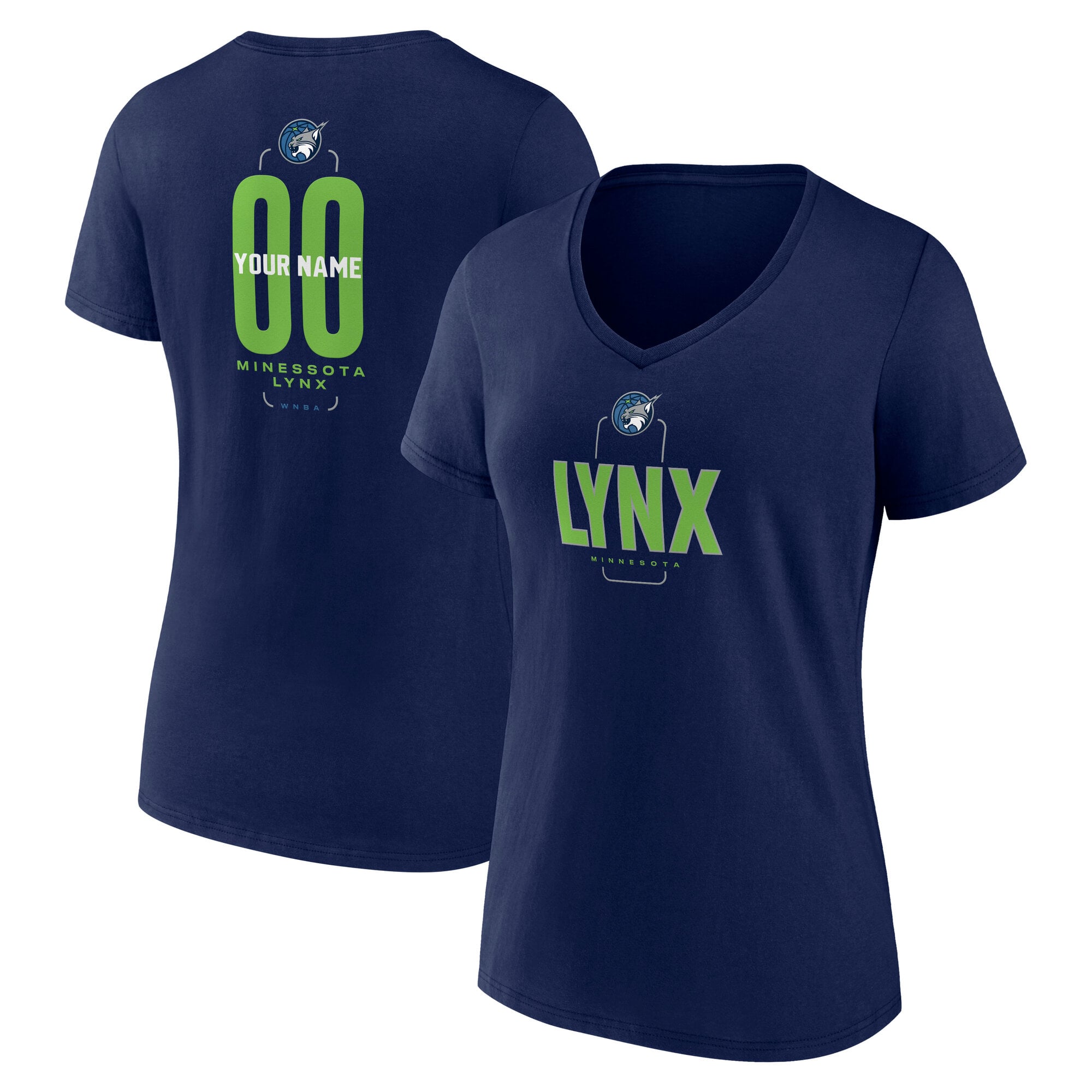 Women's Navy Minnesota Lynx Center Court Name & Number Custom V-Neck T-Shirt