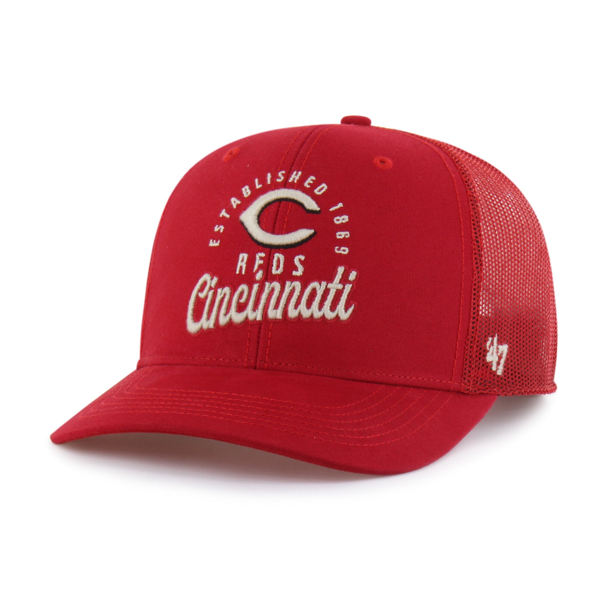 Men's '47 Red Cincinnati Reds Pitstop Trucker Adjustable Hat