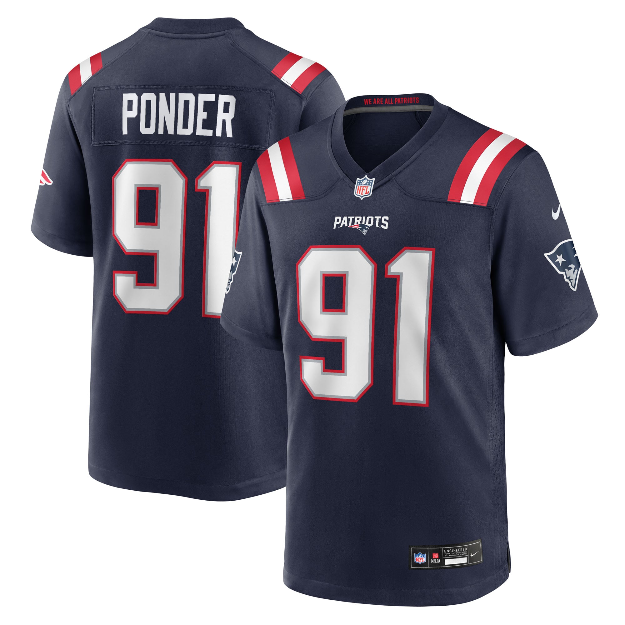 Men’s Nike Elijah Ponder Navy New England Patriots Team Game Jersey