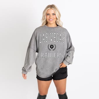 Women's Gameday Couture Gray Las Vegas Raiders Oversized Final Score Snow Wash Long Sleeve T-Shirt