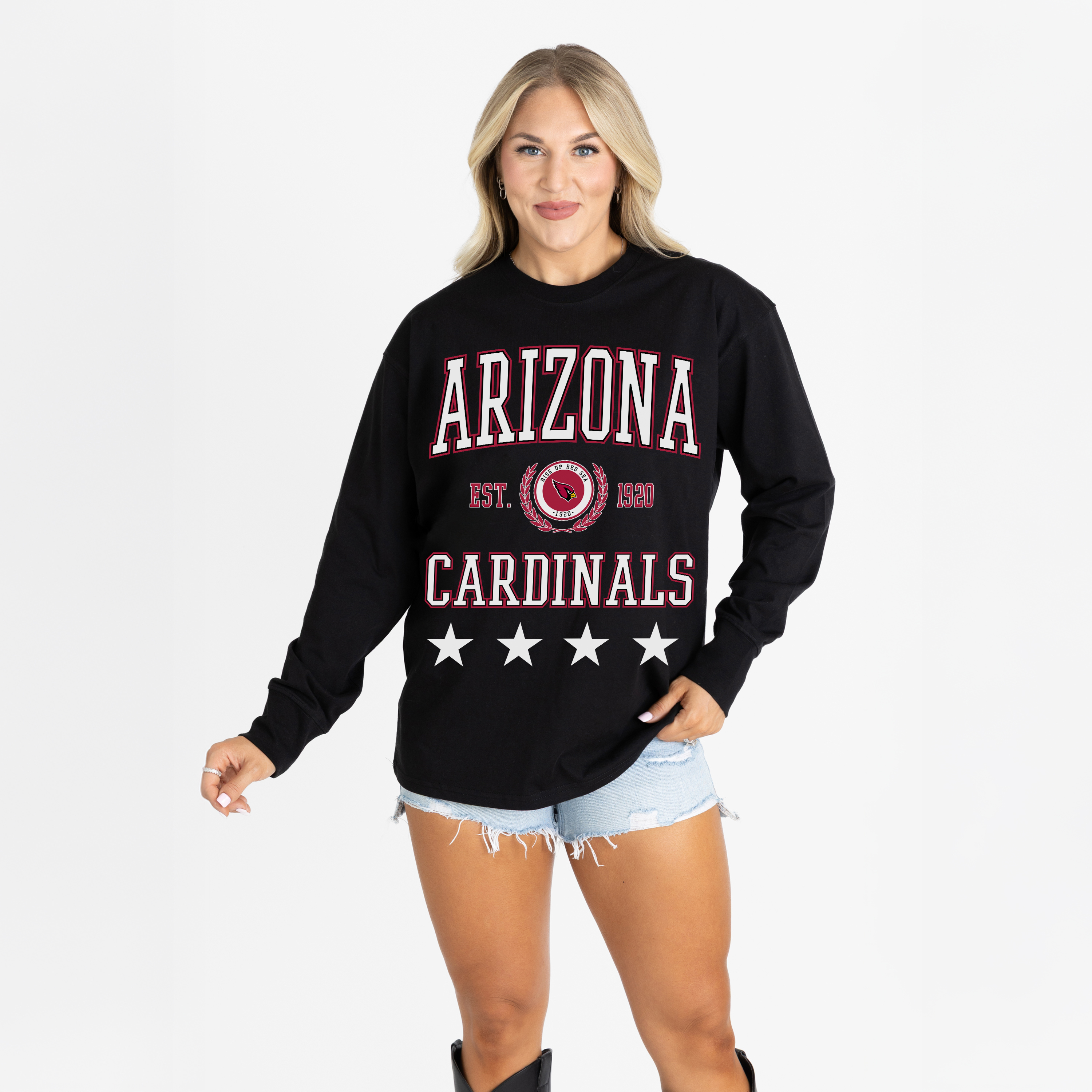 Women's Gameday Couture Black Arizona Cardinals Oversized Everyday Star Long Sleeve T-Shirt