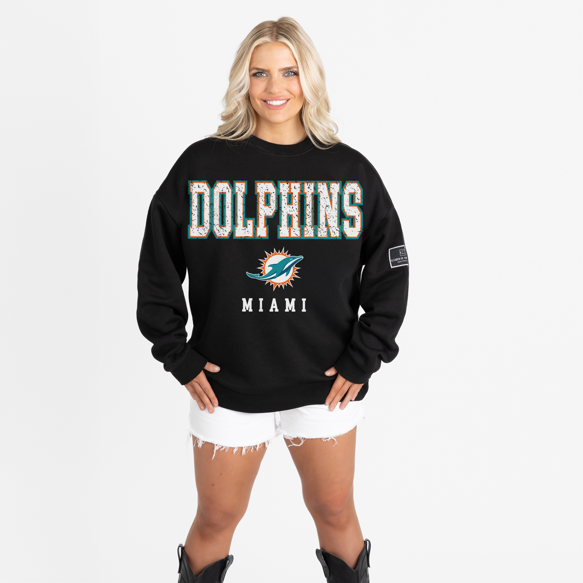 Gameday Couture Women's Black Miami Dolphins Oversized Level Up Black Label Premium Fleece Sweatshirt - Black