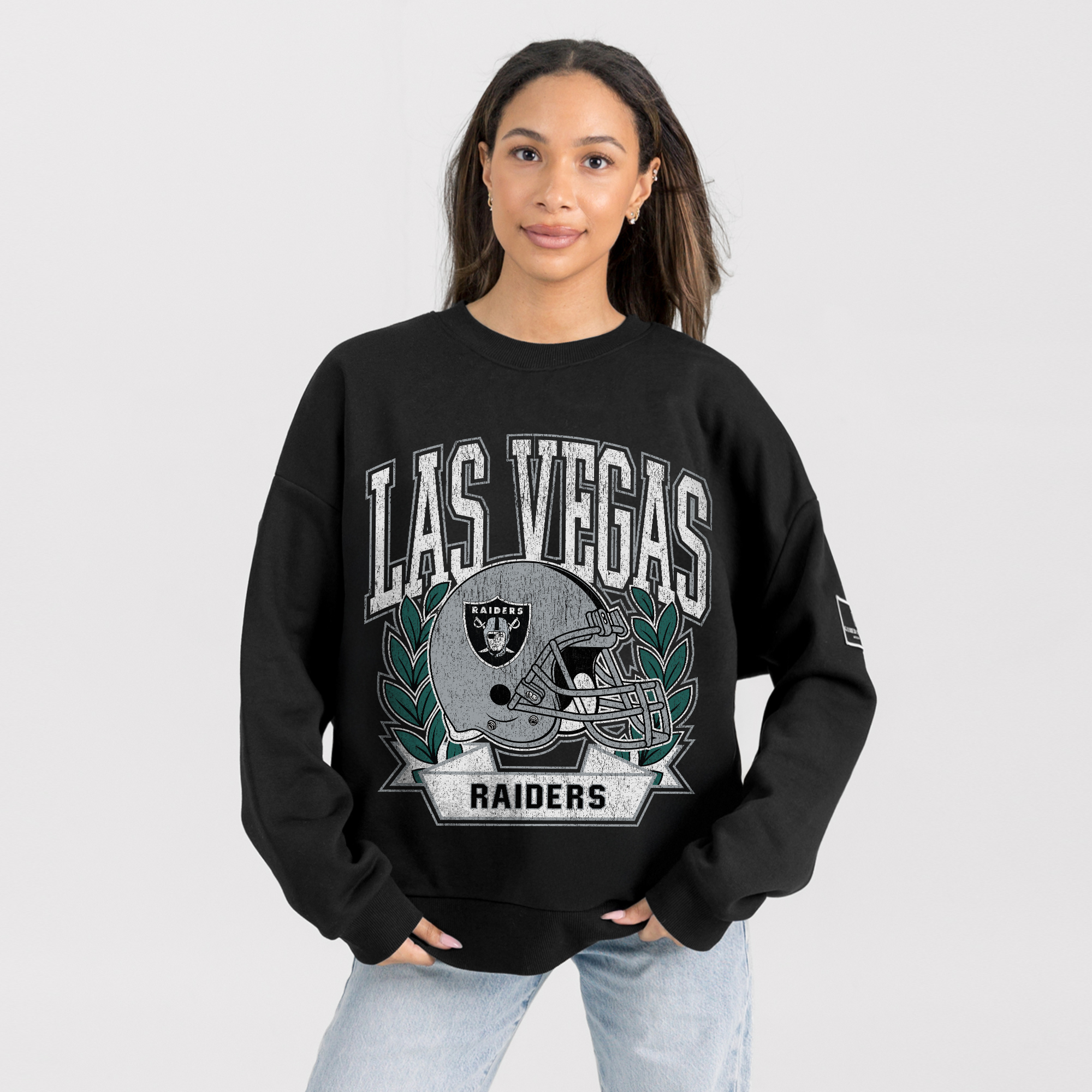 Women's Gameday Couture Black Las Vegas Raiders Oversized Victory Lane Black Label Premium Fleece Sweatshirt