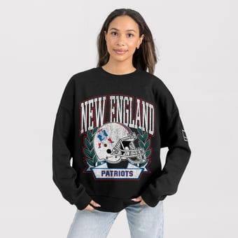 Women's Gameday Couture Black New England Patriots Oversized Victory Lane Black Label Premium Fleece Sweatshirt