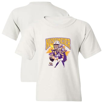 Youth Garrett Nussmeier White LSU Tigers NIL Collage T-Shirt